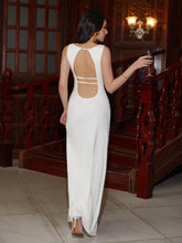 Backless Cut Out Crew Neck Long Dress